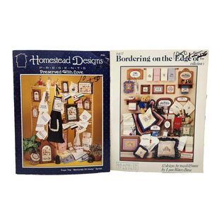 Lot of 2 Towels & Borders Cross Stitch Pattern Booklets Primitive Country Decor
